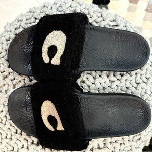 Coach Black and Cream Fuzzy Slippers